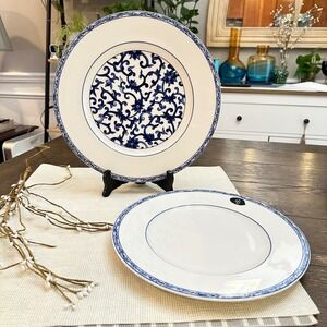 Lauren Ralph Lauren Mandarin Blue Chop Plate 12" Platter and Dinner Plate 2 pc